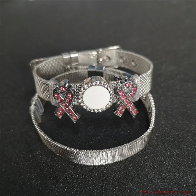 sublimation blank red ribbon  stainless steel bracelets hot transfer printing bracelet consumables 10pcs/lot