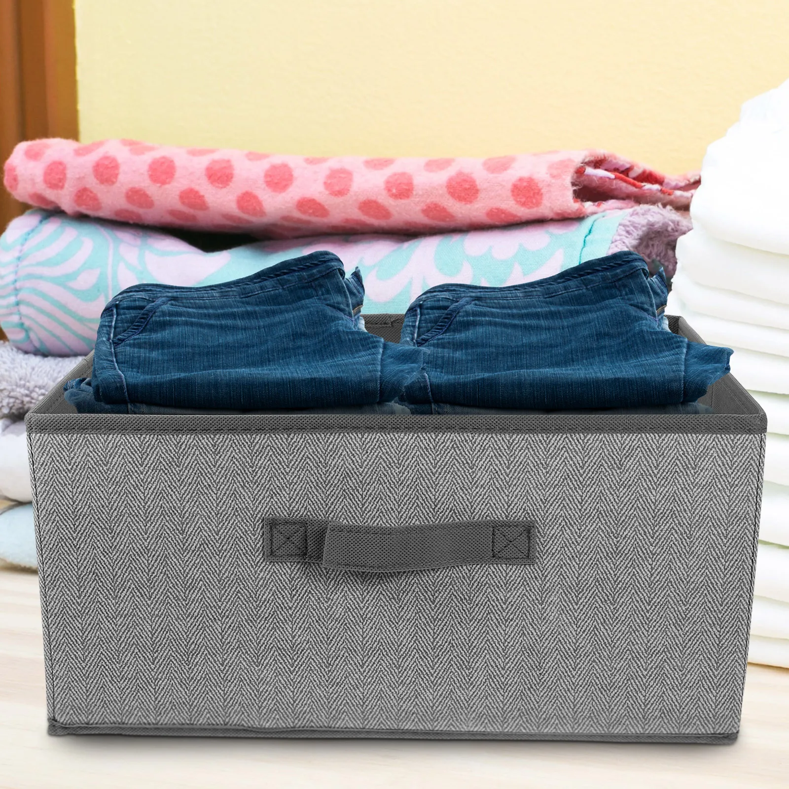 

Square Sundries Storage Case No Lid Non-Woven Fabric Storage Bin Lightweight Portable Laundry Basket Handle Stable Base