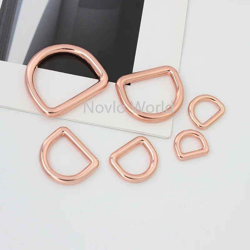 10-50 Pieces 6 Colors 6 Size 10-13-15-19-25-30mm Rose Gold Welded D Ring Closed Dee Rings Alloy Round D Ring for Sewing Parts