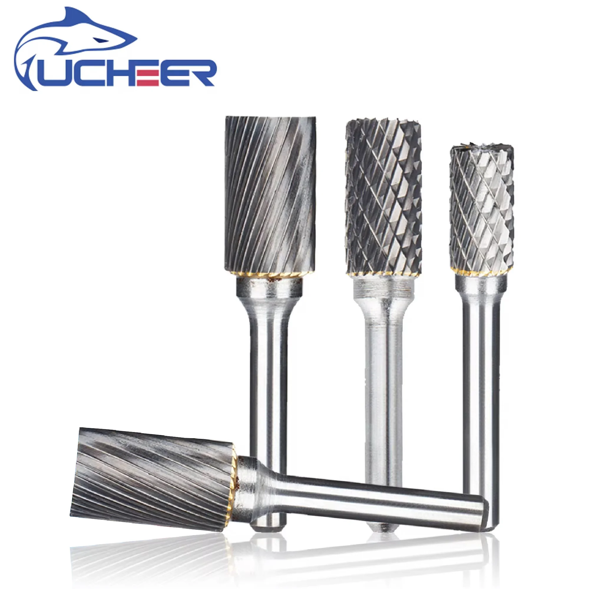 UCHEER mata Gerinda baja Tungsten, mata Router logam alat ukir perangkat keras baja Tungsten, mata bor putar 6mm TypeA/D untuk kaca Kayu 1 buah/set