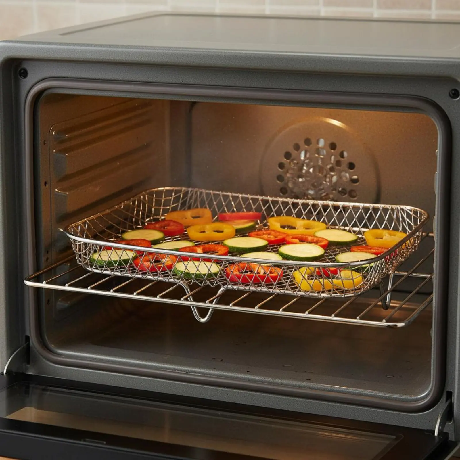 Air Fryer Rack Versatile Air Fryer Grilling Rack Stainless Steel Mesh Basket Food Grade Wire Grilling Basket Easy to Clean view 3