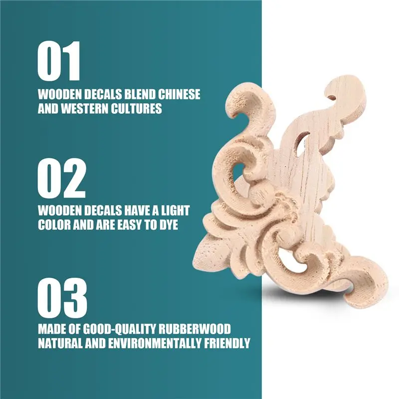 B50C 20Pcs Carved Unpainted European Wood Furniture Window Corner Wood Applique Onlay Wood Figurines Ornamental 4 X 4Cm