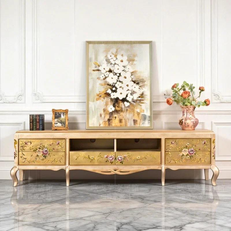 DSA American retro solid wood painted and painted TV cabinet European court storage locker retro carved storage cabinet