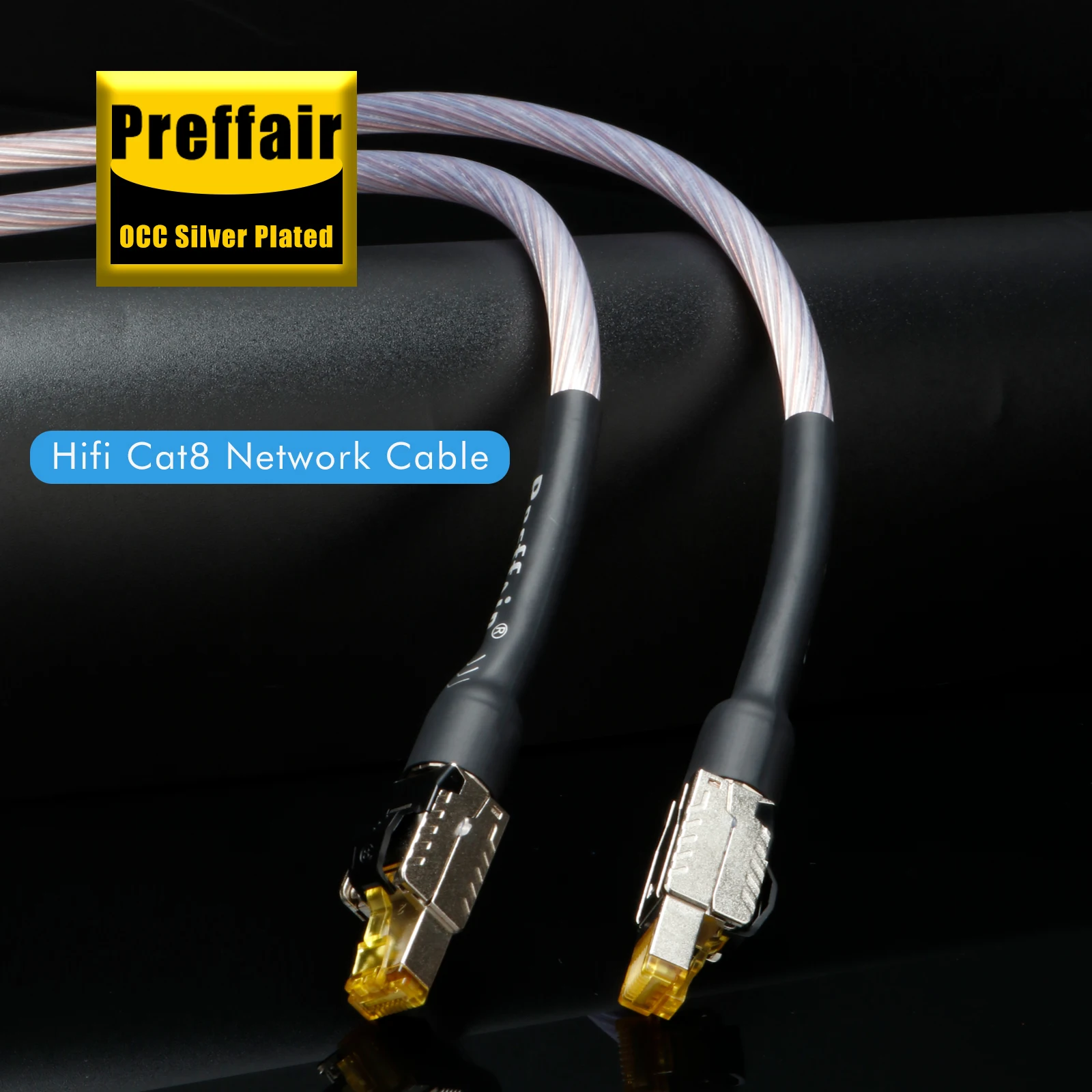 Cat8 Ethernet Cable 40Gbps 2000Mhz Speed OCC Sterling Silver Cable Rj45 Interface Flagship Gold Cat8 Network Cable Digital Cable