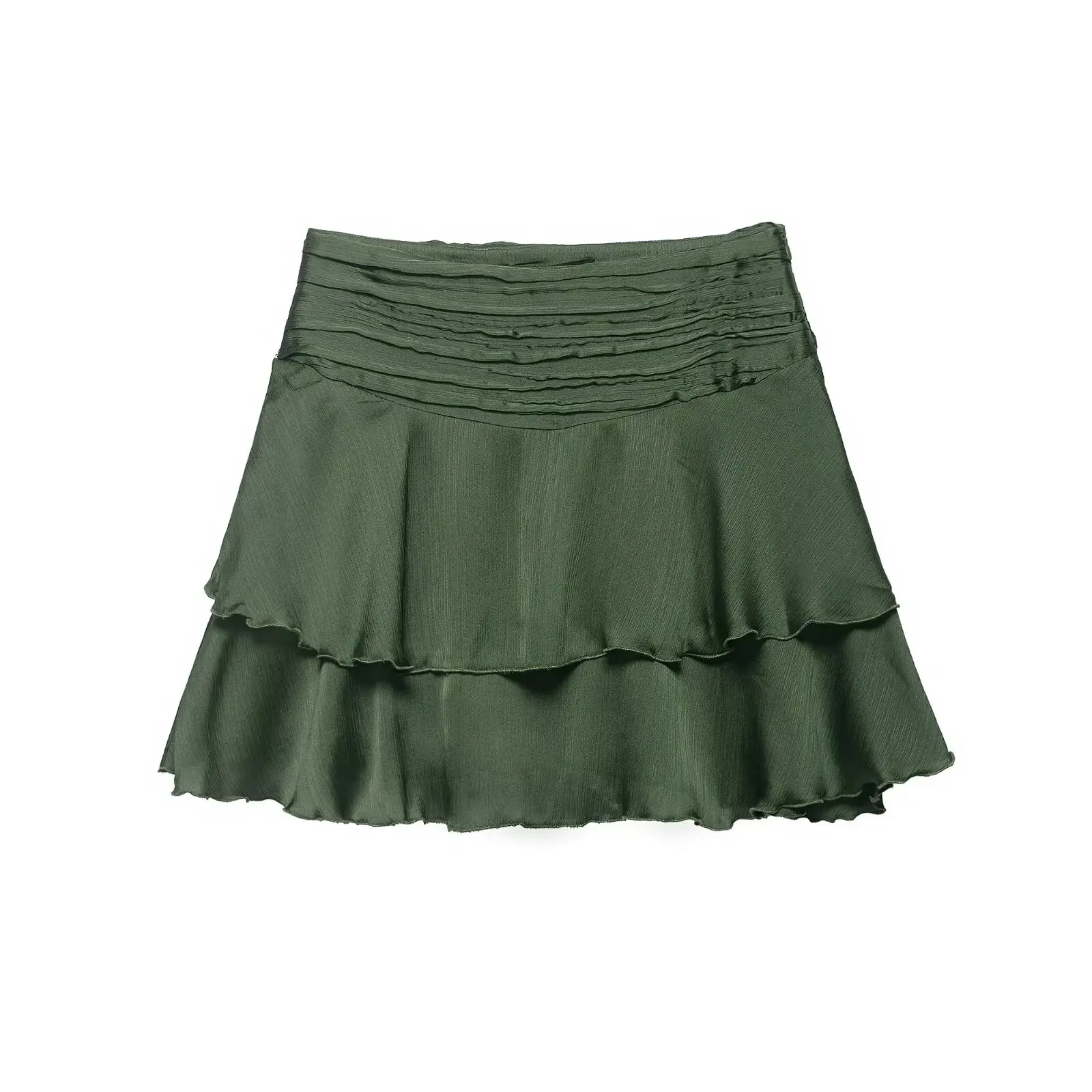 Women's Fashionable Silk Satin Textured Layered Decorative Mini Skirt   0DGJ