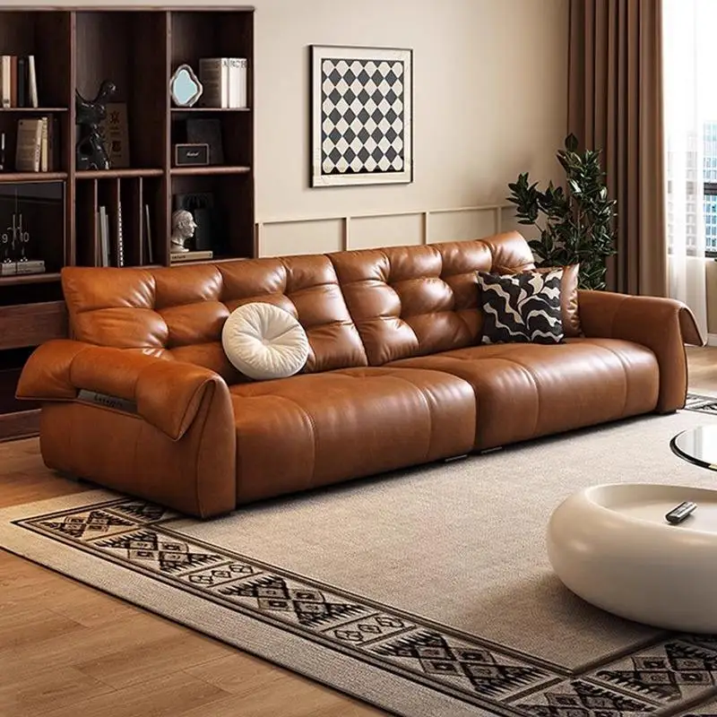Modern Living Room Sectional Sofa With Comfort Cushions And Genuine Leather Upholstery For Family Seating And Home Lounge Use
