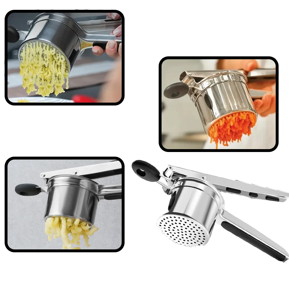 

Outdoor Camping Picnic, Kitchen Stainless Steel Silicone Handle Potato Masher，Stainless Steel Potato Ricer Manual Potato Masher
