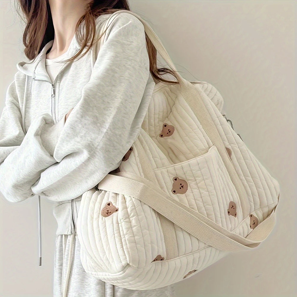 

Baby Diaper Bag Embroidered Nappy Organizer Cute Cartoon Shoulder Bag with Zipper Mom Bag Storage Bag Luggage Tote Bag