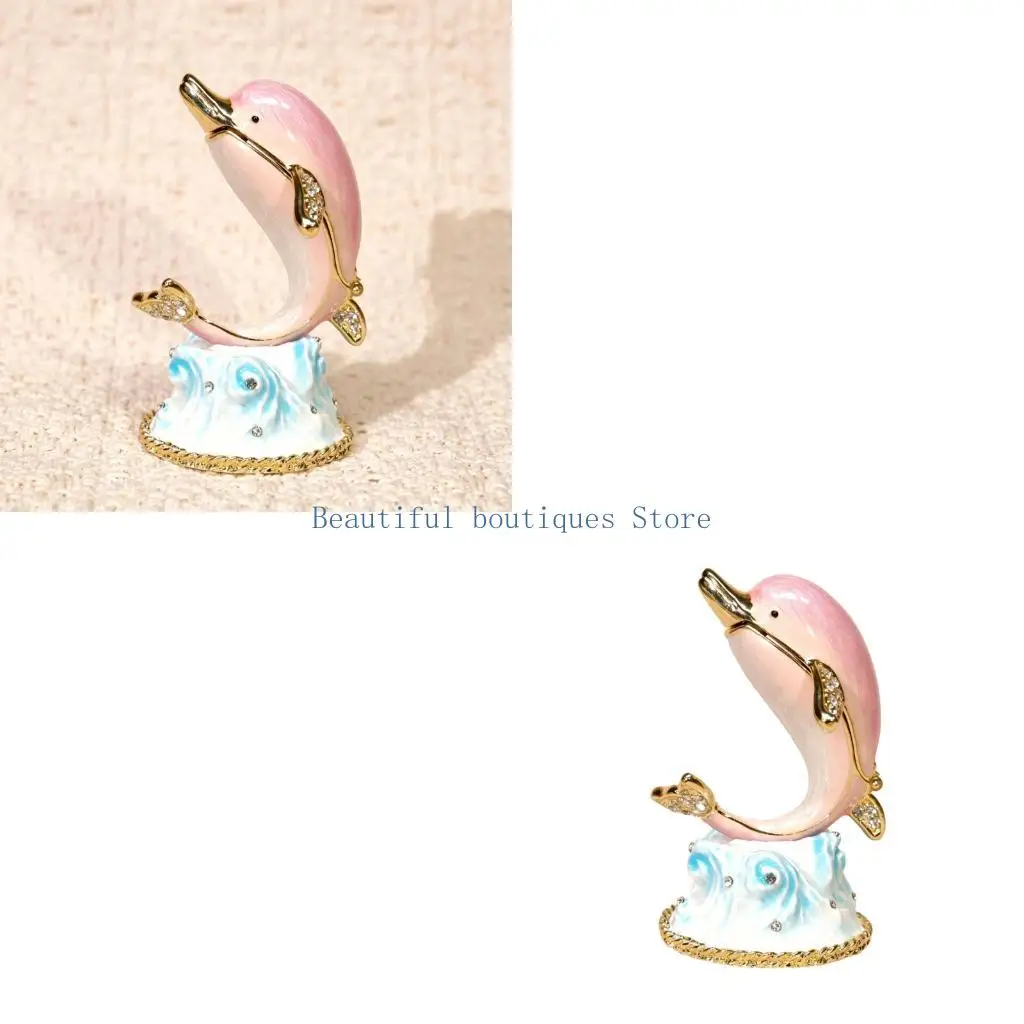 U4LF Exquisite Trinket Box Dolphin Jewelry Case Small Accessory Storage Box for Displaying Delicate Accessories