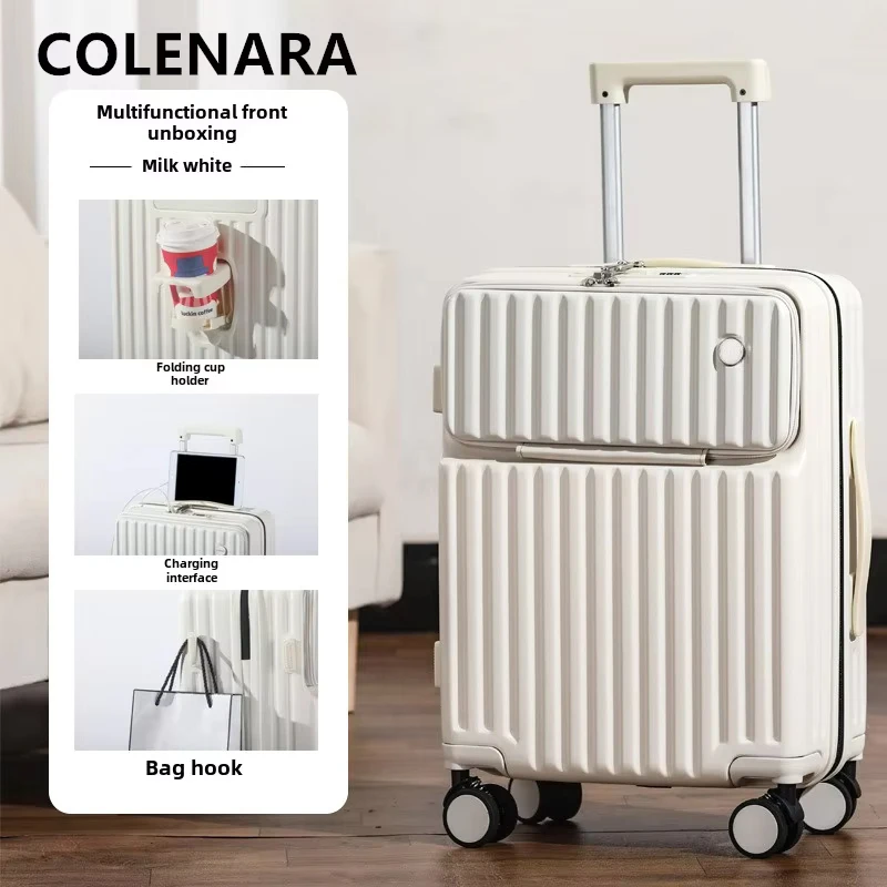 Maleta de cabina COLENARA, maleta de embarque de 20 pulgadas, 22 ", 24", 26 ", 28 ", ABS + cubierta de carrito para PC, equipaje de viaje multifuncional con carga USB