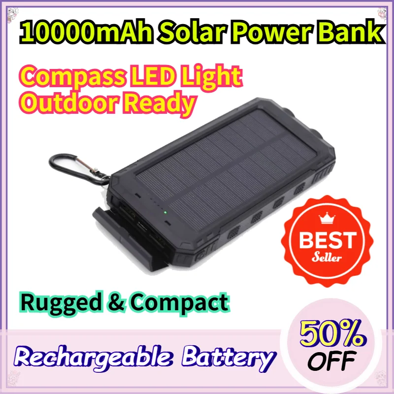 10000mAh Solar Power Bank with Compass and LE...