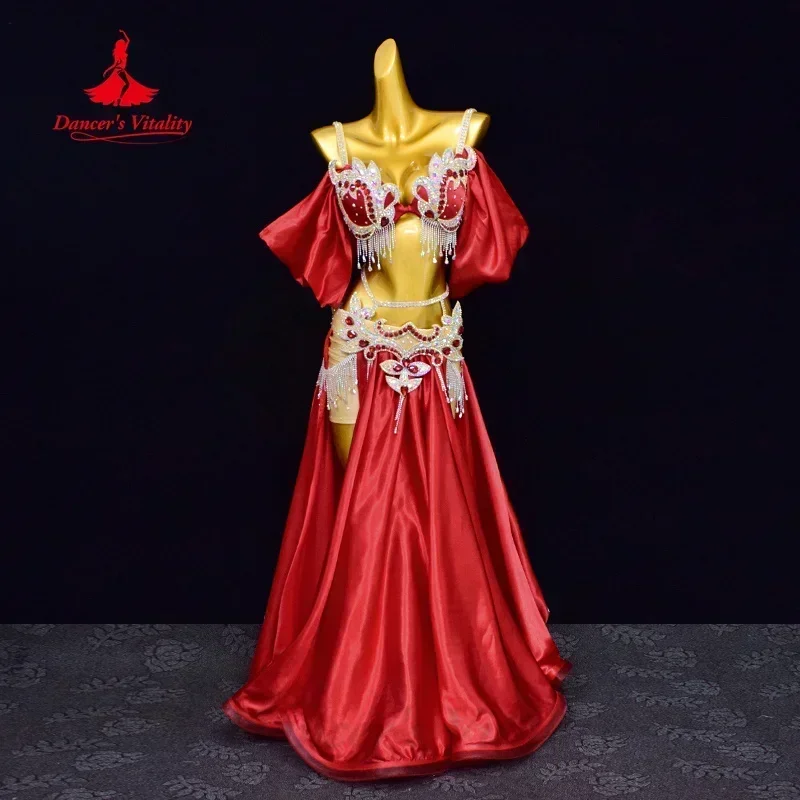 Belly Dancer Costume Set for Women Customsized AB Stones Bra+Satin Long Skirt 2pcs Adult Child Oriental Dancing Performance Suit