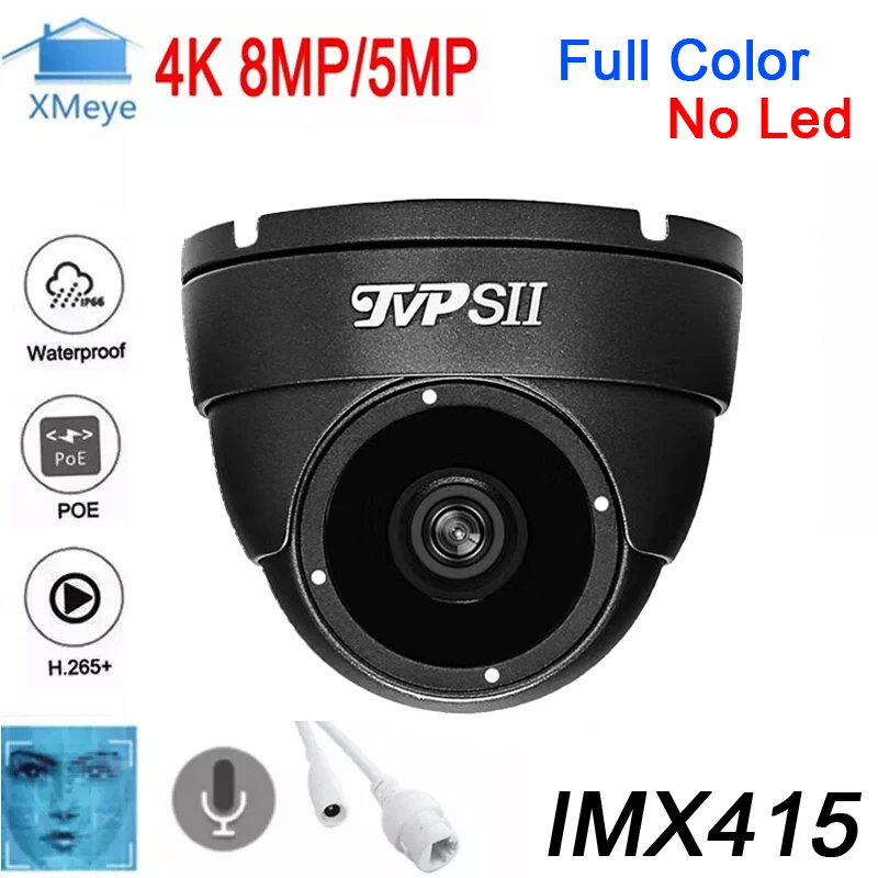 Full Color Night Vision 4K 8MP IMX415 Grey Waterproof Metal H.265+ Face Detection ONVIF Audio POE Hemisphere Dome IP Camera