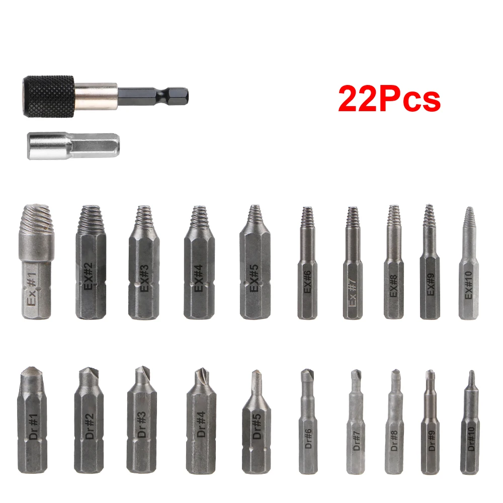 22/33Pcs Drill Bit Set Broken Head Bolt Extractor Holder Damaged Screw Removal Tools Magnetic Extension Bit Screw Extractor