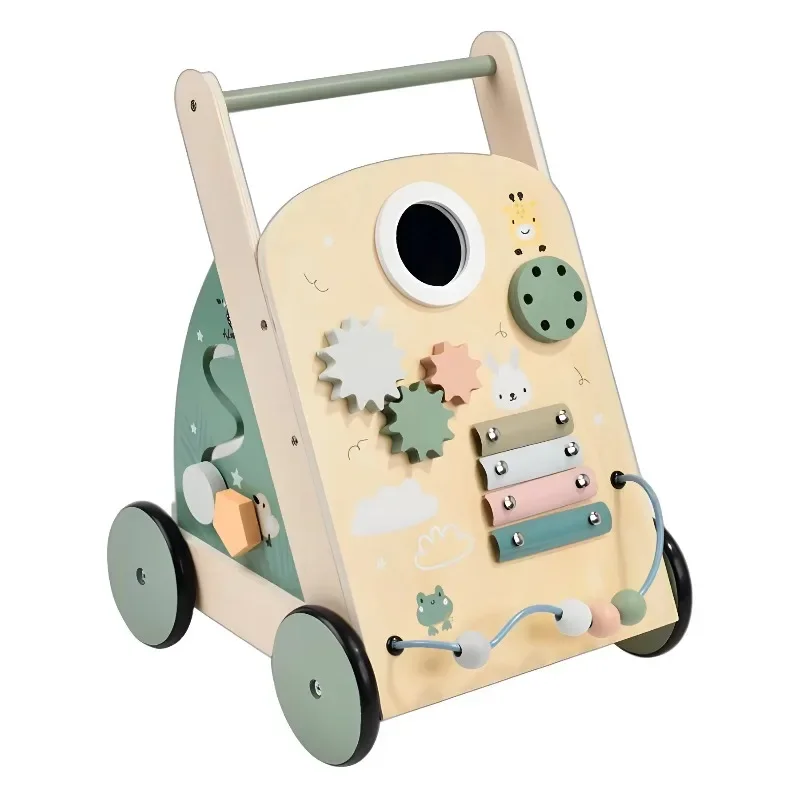 

Wooden baby push-pull walker educational cart activity busy board gear toy toddler boy girl
