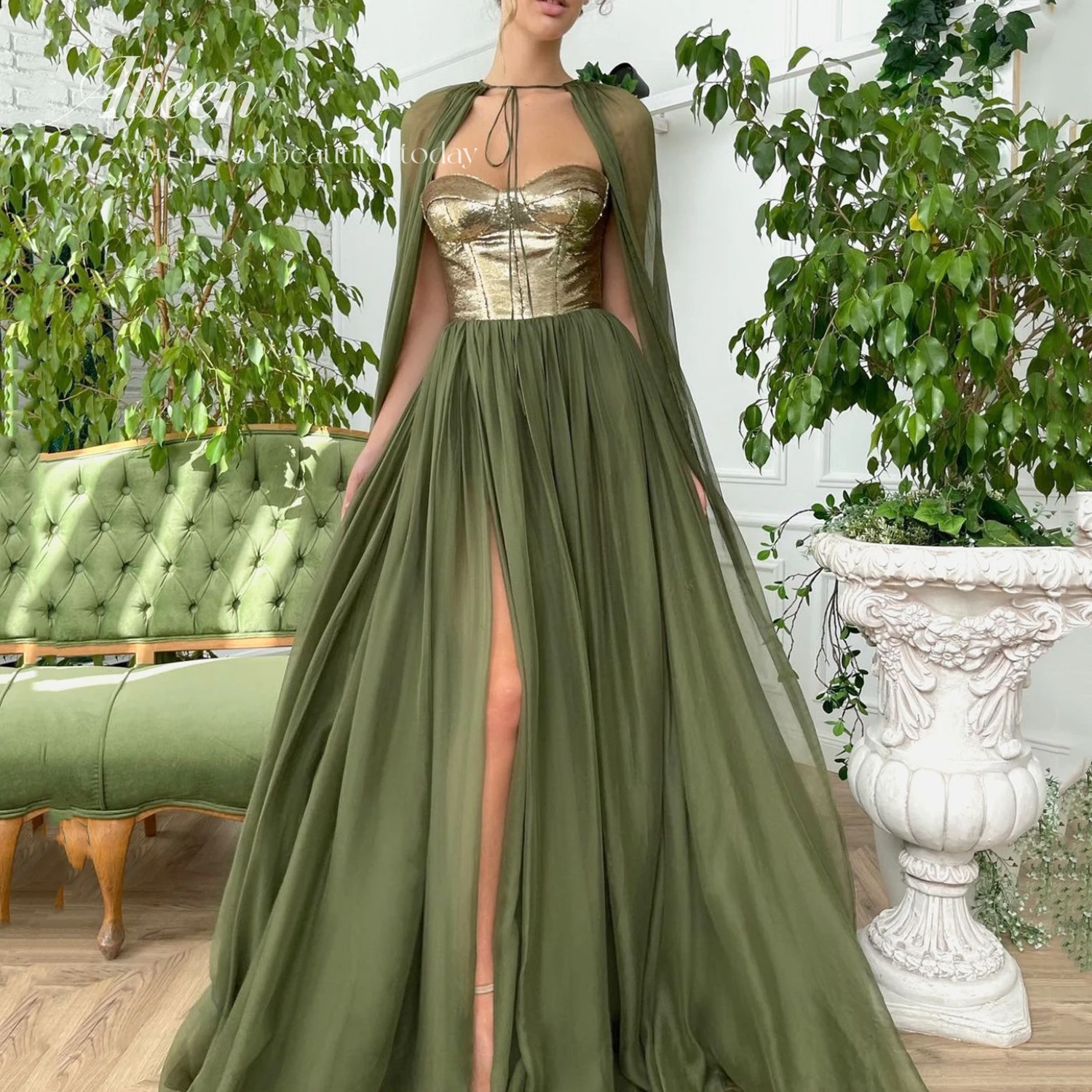 Green Elegant Women\'s Dresses for a Wedding Party Dress Chiffon Prom Dresses Luxury Gowns Sweetheart customized Skirt Ball Gown