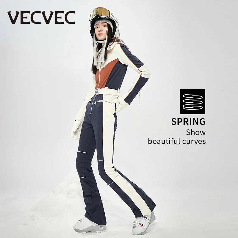 VECVEC Slim Ski Breathable Suit Women Snowboard Clothing Snow Suit Windproof Waterproof One Piece Bib Ski Wear