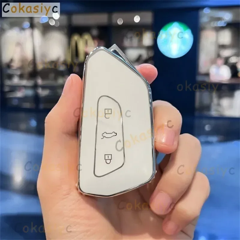 Gel Car Key Cover For VW Volkswagen Golf 8 Mk8 2020 Skoda Octavia 3 Buttons Smart Keyless Remote Control Cases Keychain Holder
