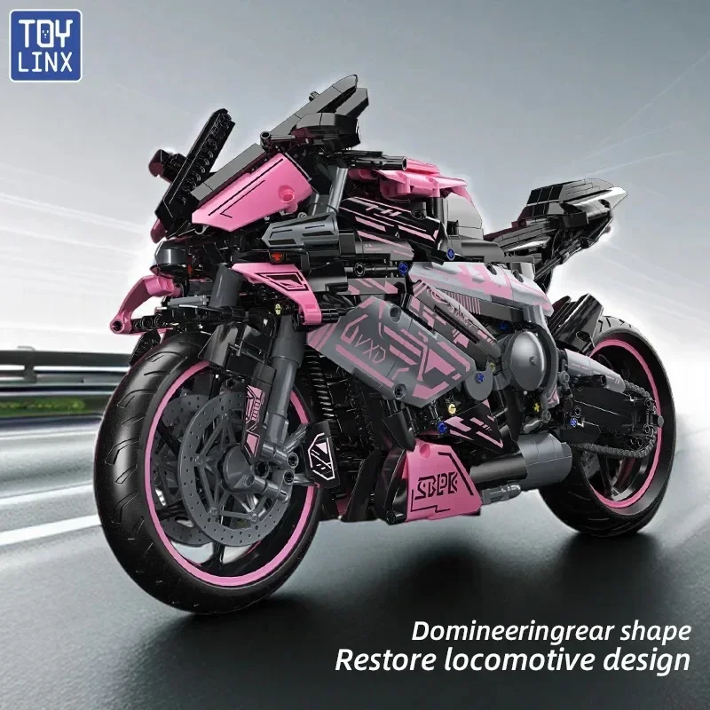 

2096PCS Pink Super Sports Motorcycle Building Blocks Kit DIY Racing Bike Model Bricks Toy for Kids Collectible Construction Sst