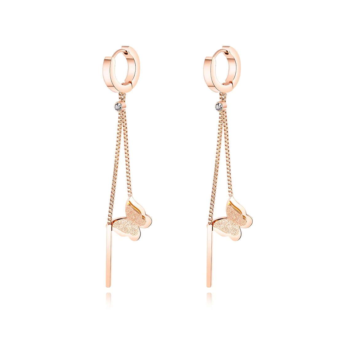 

JHSL Fashion Jewelry Unique Lady Women Butterfly Charm Drop Dangle Earrings Rose Gold Color Girlfriend Cocktail Party Gift