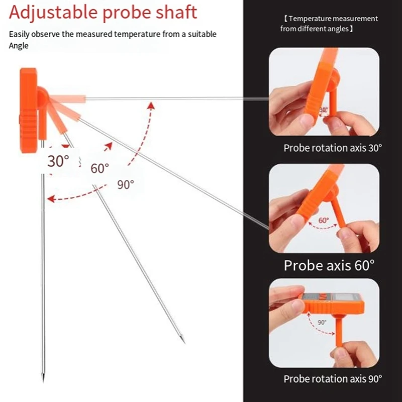 Probe Candy Thermometer With Pot Clip,Alarm Function,IPX6 Waterproof Rotatable Large Display Deep Fry Oil Thermometer Durable