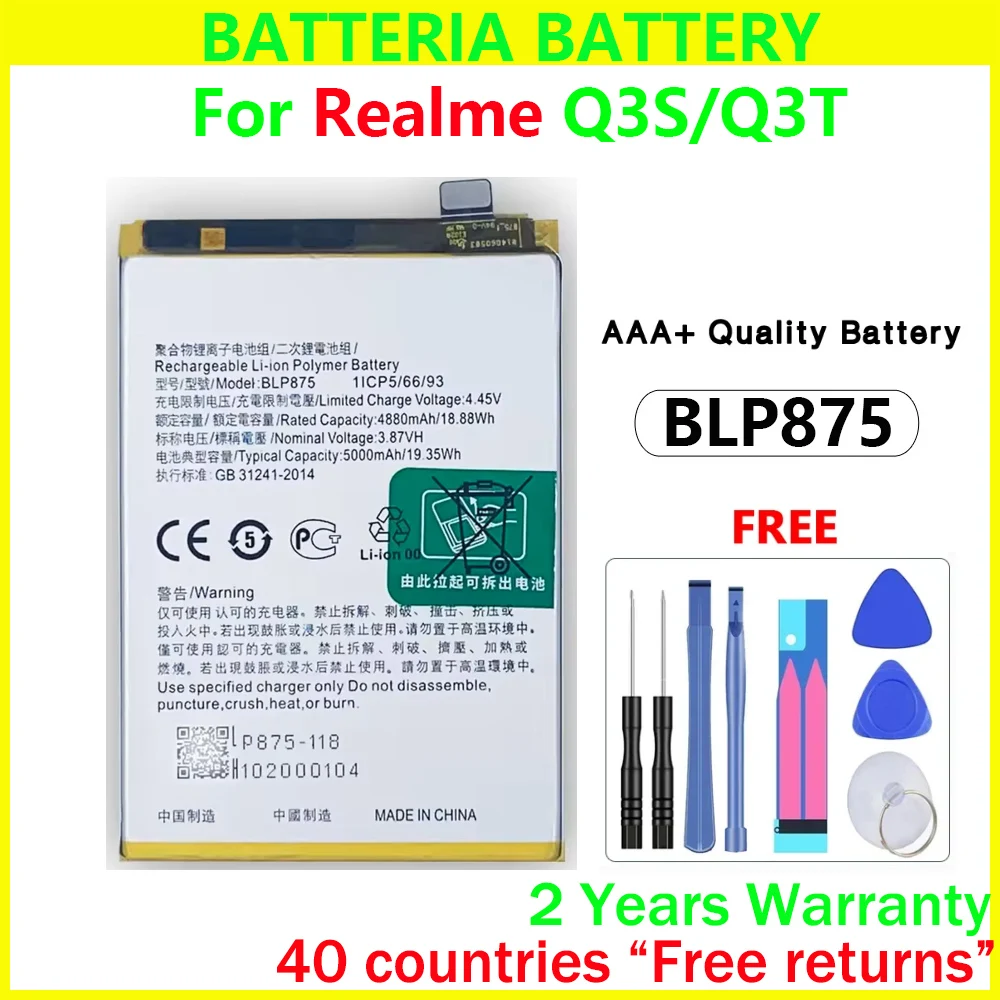 New BLP875 Battery For OPPO Realme 9 5G /Realme Q3S /Realme C55 /Realme Narzo 50 Genuine Replacement Batteries With Free Tools