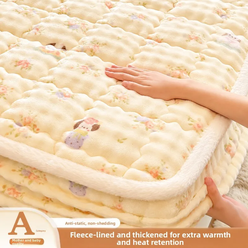 Rabbit Plush Mattress Cover Winter Plush Warm Coral Milk Plush Bedspread 2026 New Fitted Sheet Protective Bed Cover