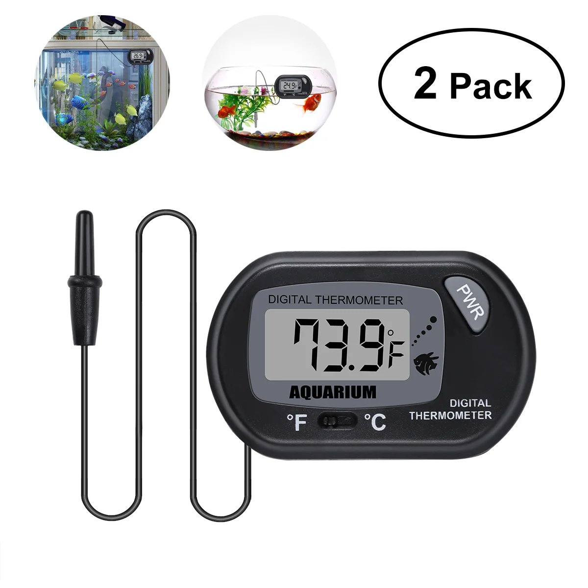 

UEETEK 2 Pcs Digital LCD Thermometer for Aquarium Fish Tank Vivarium Reptile Terrarium (Black) Aquarium Thermometer