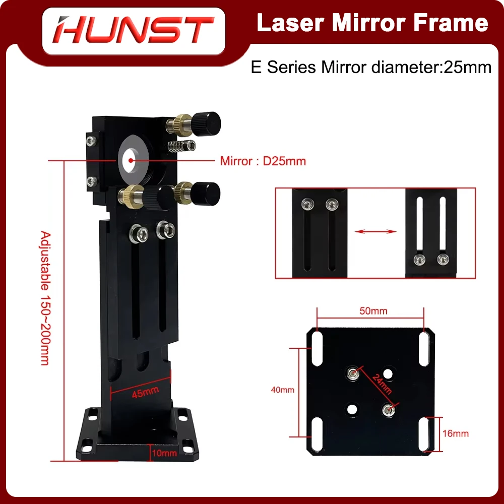 HUNST E Series CO2 First Reflector 25mm Black Mounting Bracket Laser Engraving and Cutting Machine Integrated Bracket