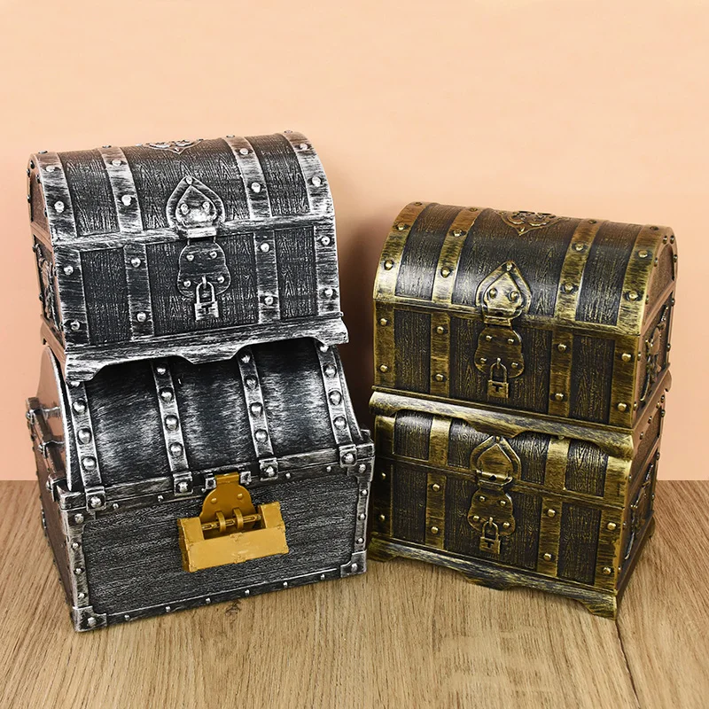 1Pc Retro Treasure Box Pirate Jewelry Box Storage Organizer Halloween Pirate Party Favors Props Decoration Kids Birthday Gifts