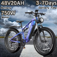 E-Bike 750W Brushless Motor 48V20AH Battery Full Suspension System Electric Bicycle 26-Inch Fat Tires All Terrain Electric Bike