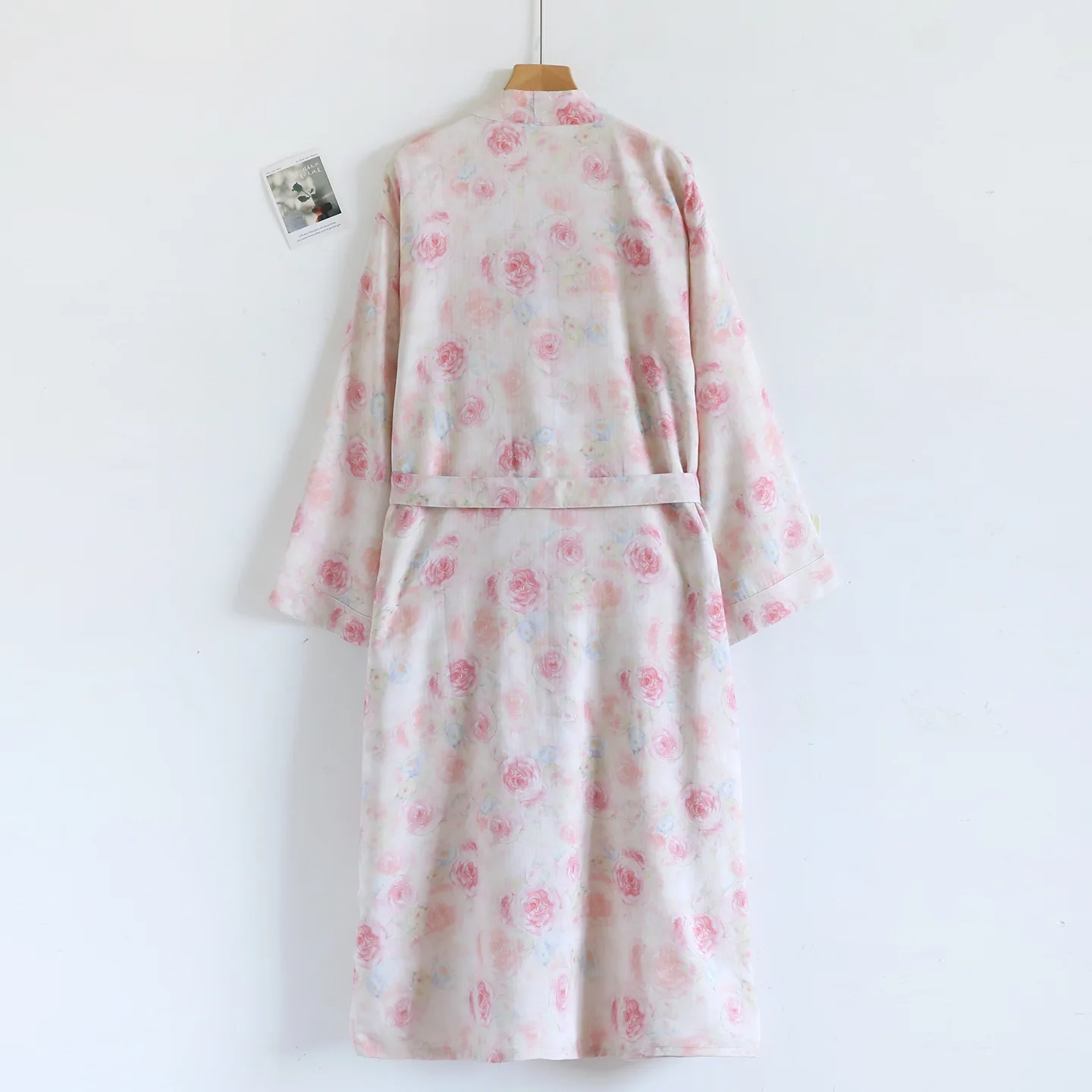 Cotton Double-layer Gauze Bathrobe for Women Rose Print Pajamas Clothes Home Wear Absorbent Bath Robe Women