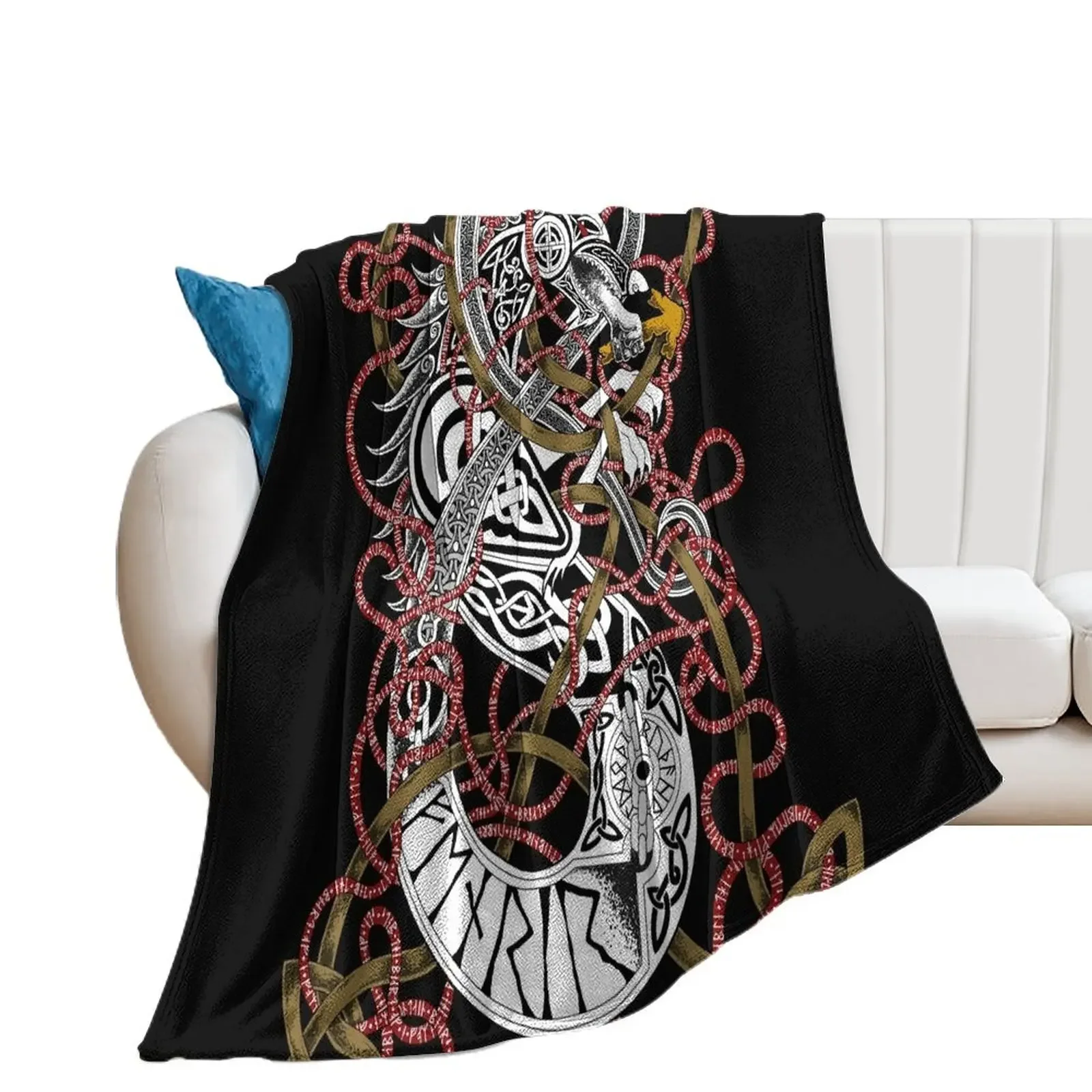 

Fenrir the Wolf Norse Mythology Knotwork Coloured Throw Blanket Moving christmas decoration Blankets