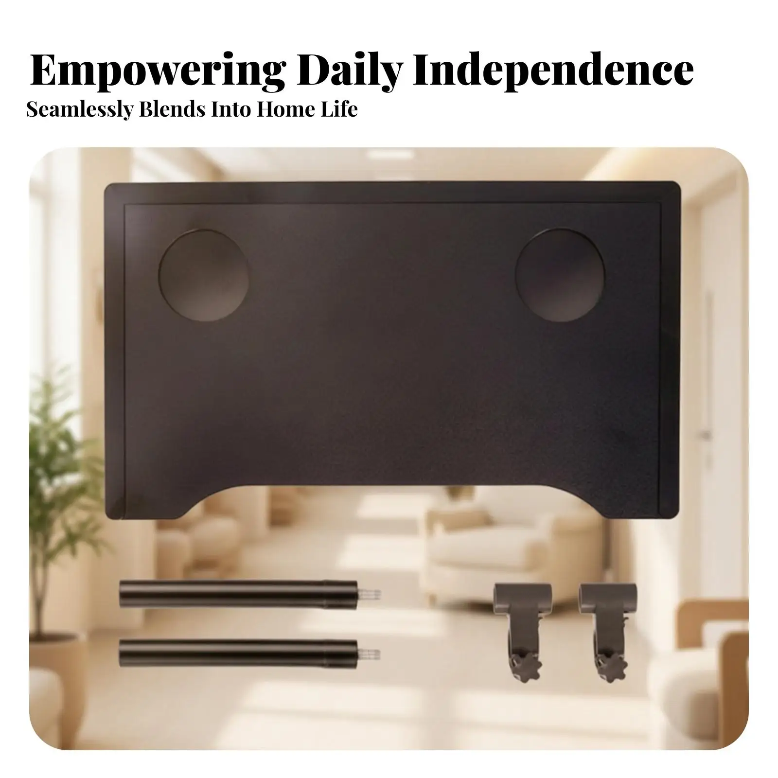 Tray Table Foldable ABS Plastic Lap Desk with Two Cup Slots for Armrest Mounting Convenience