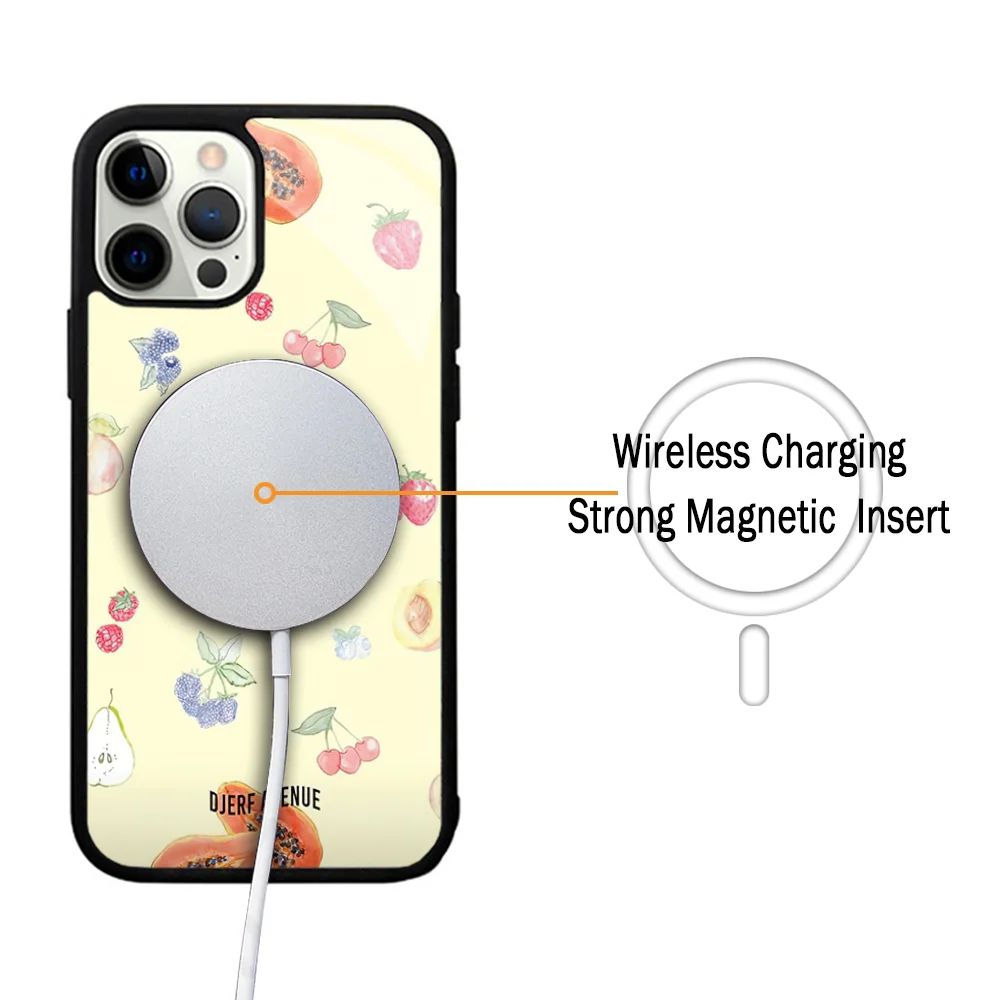 Djerf Summer Berries Print Avenue Cushion Phone Case For IPhone 11 12 13 14 15 Plus Pro Max Mirror For Magsafe Wireless Charging