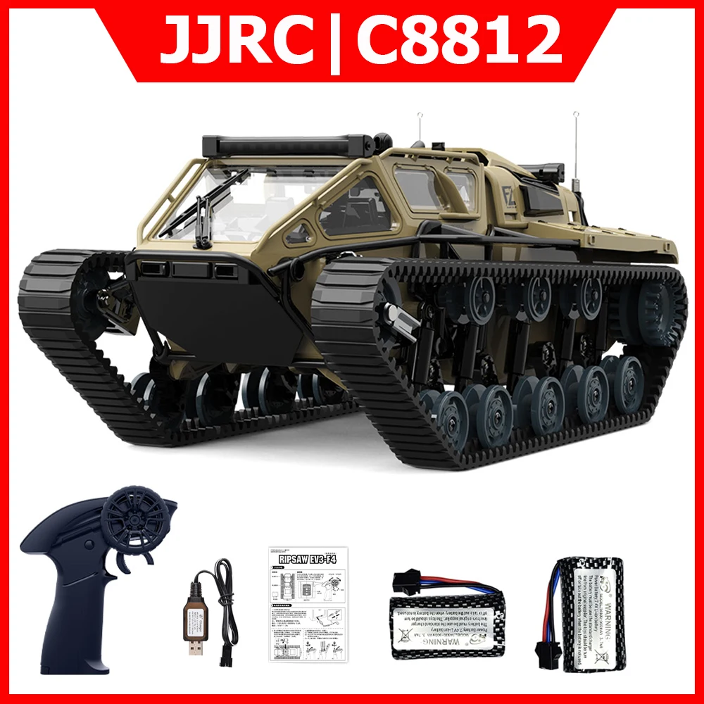 

JJRC C8812 / C8812 MAX RC Car Full Scale Tracked Tank Simulation 2.4G Remote Control Car Drift LED Light Off-Road RC Toy As Gift