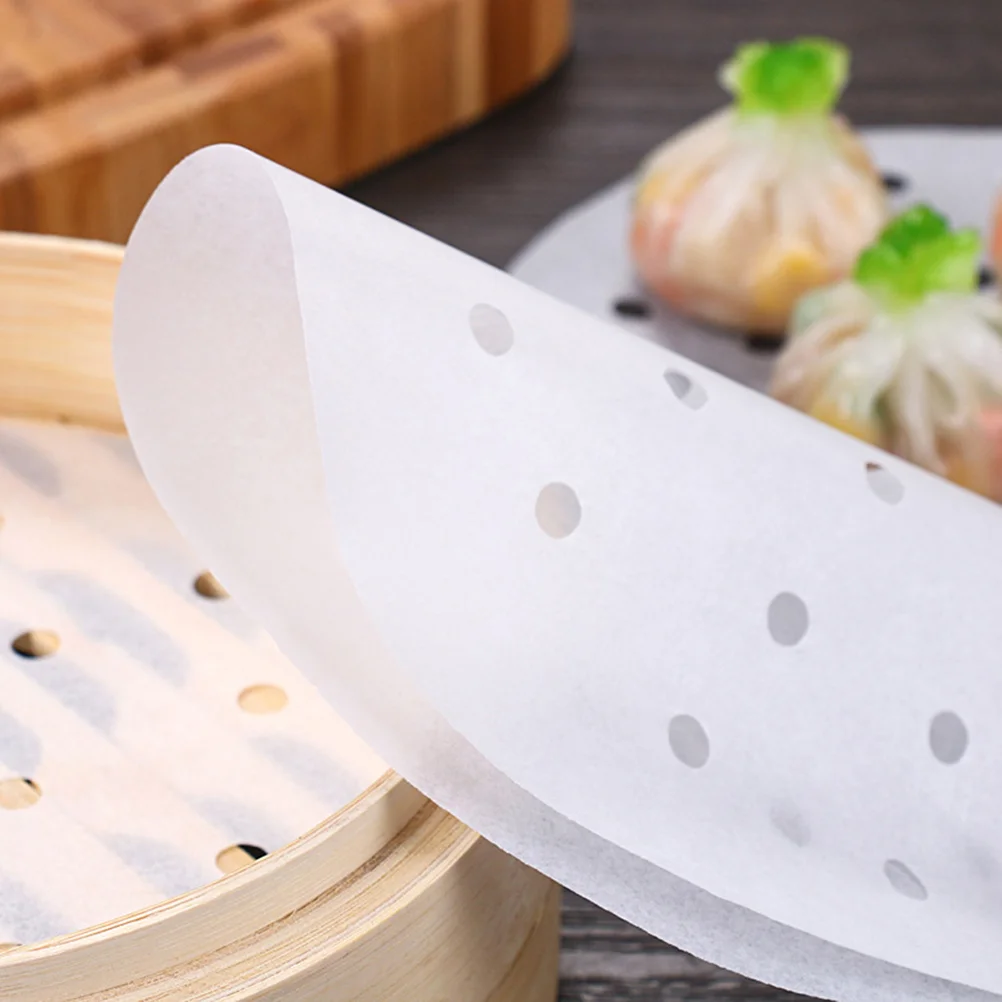 400PCS 7 Inch Steamer Mats Perforated Steamer Paper Liners Round Bamboo Steamer Paper for Steamed Bun Air Fryers Dumplings