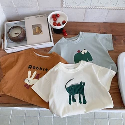 Animal Pattern Children T-shirts Summer Clothing Loose Casual Korean Fashion Kids Short Sleeve Tops Tees Round Collar Tshirt