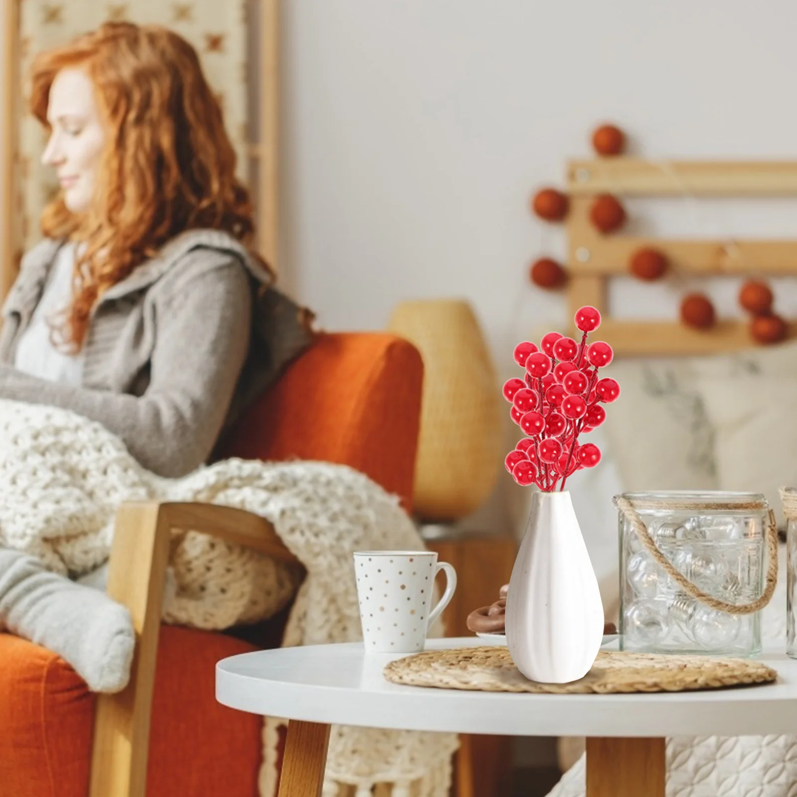 

20pcs Artificial Berry Stem Faux Holly Berries Fake Burgundy Picks For Home Decoration Festival Party Wedding Diy Crafts