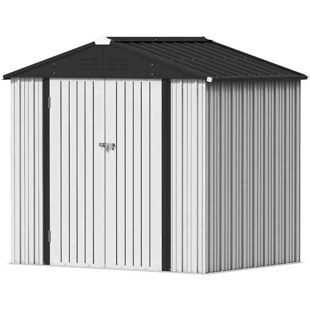 

Outdoor Storage Shed 6 X 8 FT Lockable Metal Garden Shed Steel Anti-Corrosion Storage House with Single Lockable Door