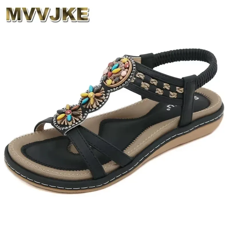 

2025 Summer New Versatile Fashion Trend Flat Sandals Women's Elastic Belt Lightweight and Comfortable Sandals