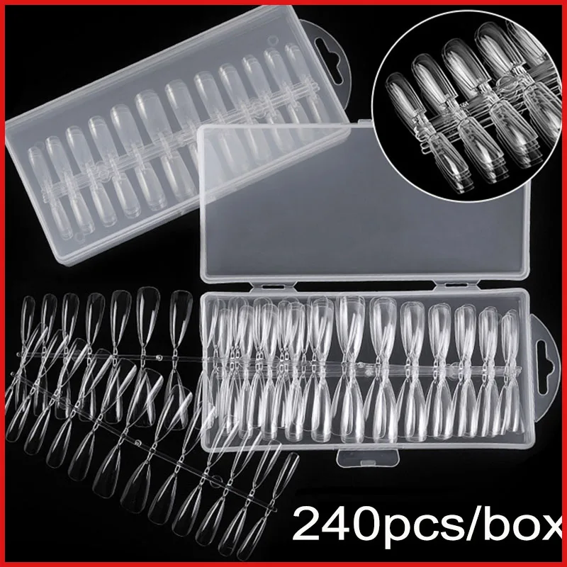 240 Stuks Nepnagels Drukken Op Nagels, Doodskist/Ovaal/Volledige Dekking Nagel Tips, Transparante Acryl Nagels Verlenging Nail Manicure Tools 1 Doos