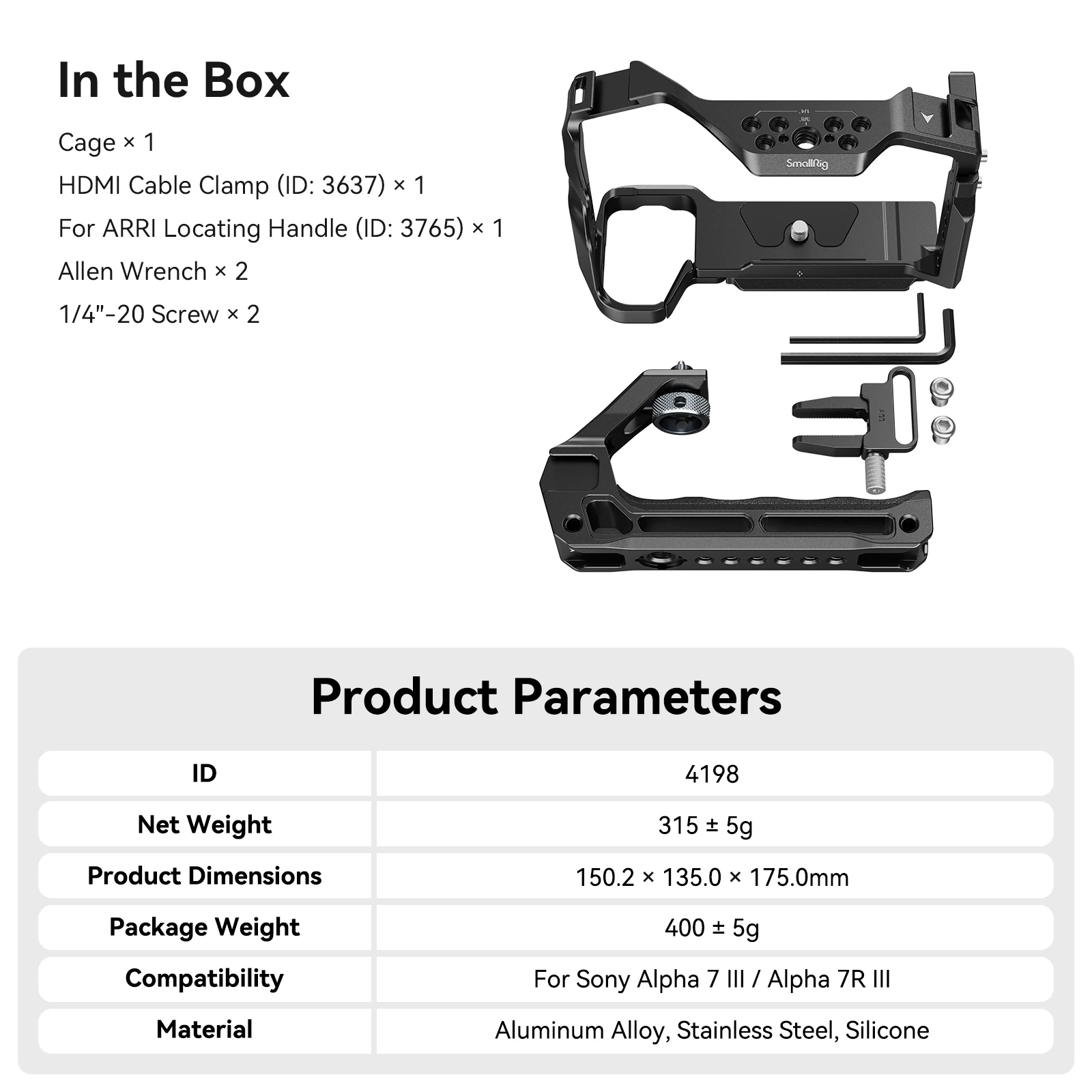 SmallRig A7 III / A7R III kooiset met bovenhandgreepkabel voor Sony Alpha 7 III / Alpha 7R III draagbare handheldkit 4198