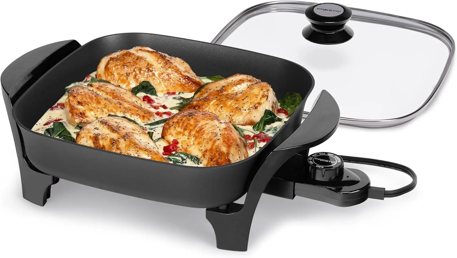 

11 Inch Electric Skillet with Glass Lid, Nonstick Cooking Surface, Adjustable Temperature Control, Compact Design for Kitchen