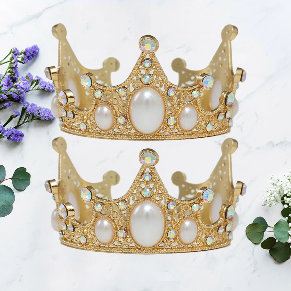 

2PCS Pearl Crown Cake Decoration Elegant Headdress Hair Accessories Birthday Party Supplies Kids Crown