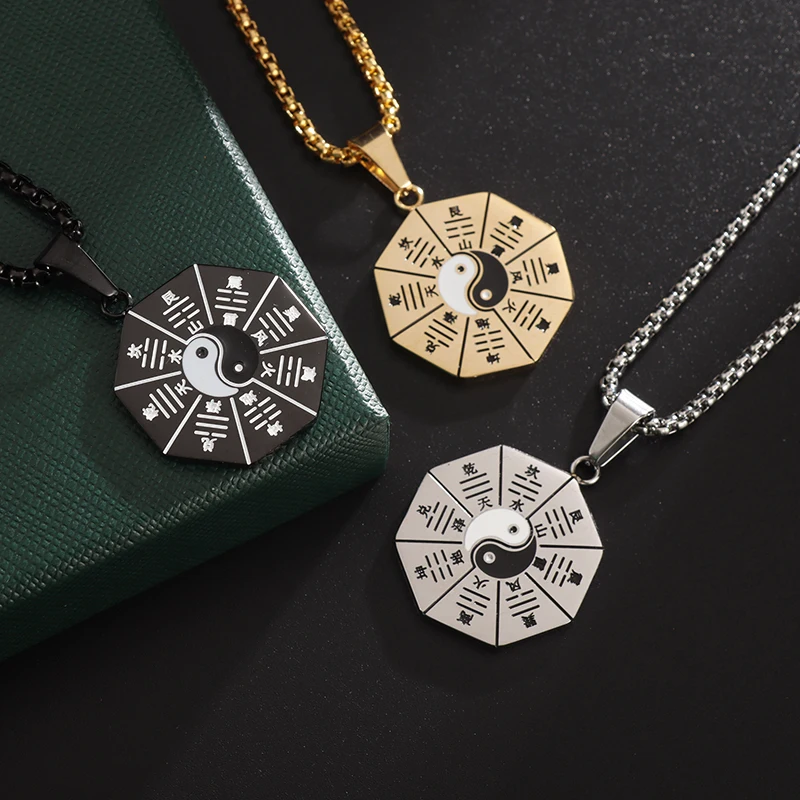 Fashion Creative Stainless Steel Design Tai Chi Bagua Array Pendant Necklace for Men Women Classic Taoist Amulet Jewelry Gift