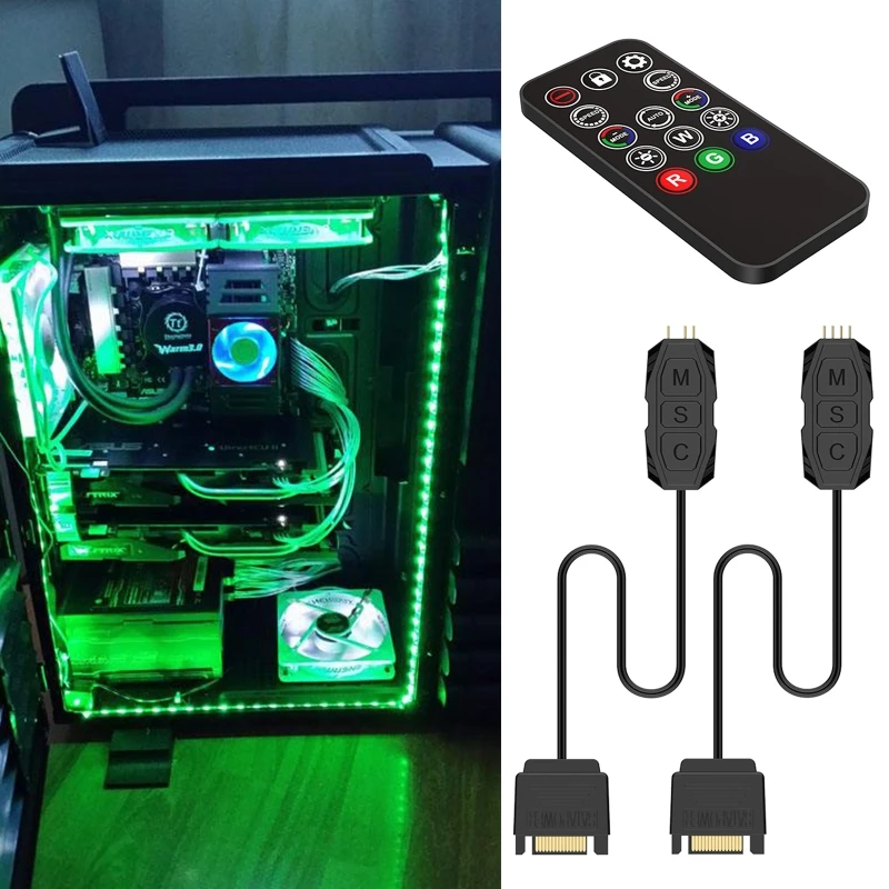 RGB Controller Cable,PC 5V 12V ARGB CPU Case Fan LED Light Strip Lamp Bar Water Cooling AURA Control,Sata/Molex Powered