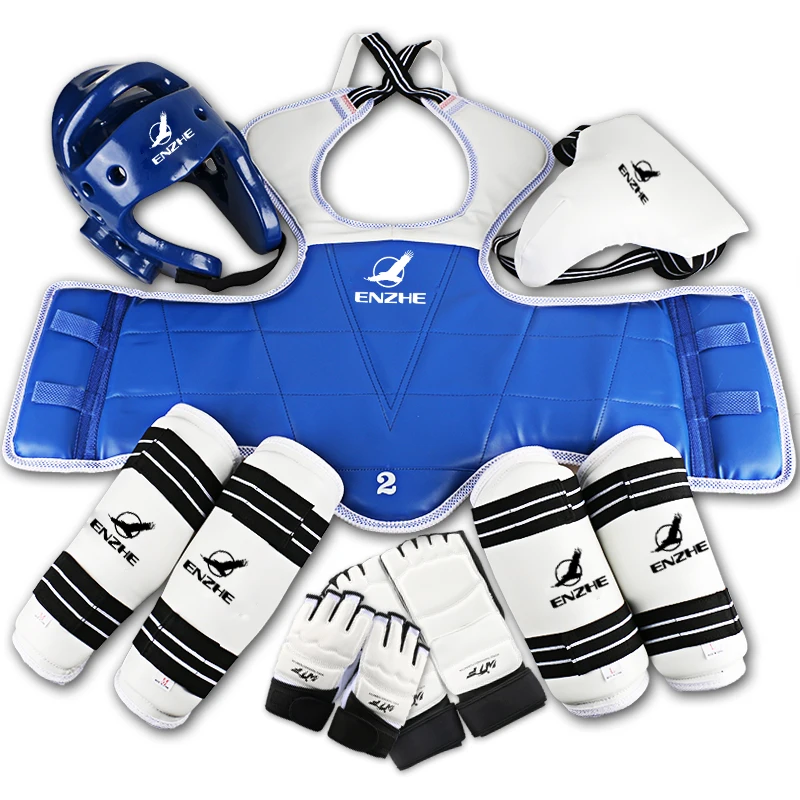 8 pieces High Quality Taekwondo Protective Gear Set WTF Approved Forearm Chest Karate Helmet Groin Leggings TKD Gloves Footwear