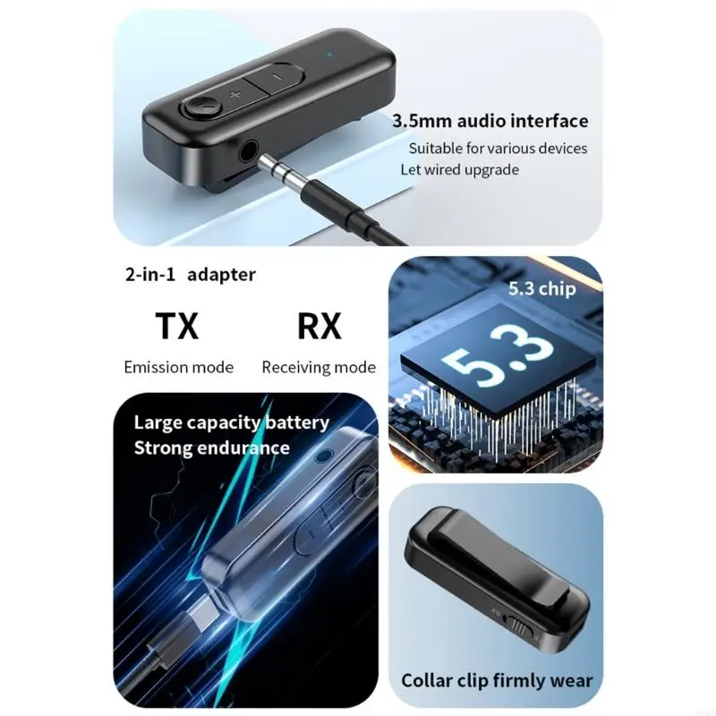 2025 New 1200Mbps Bluetooth-compatible 5.3 Transmitter Receiver for Multiple Device Enhanced Sound in Auditory Equipment 2400Mhz