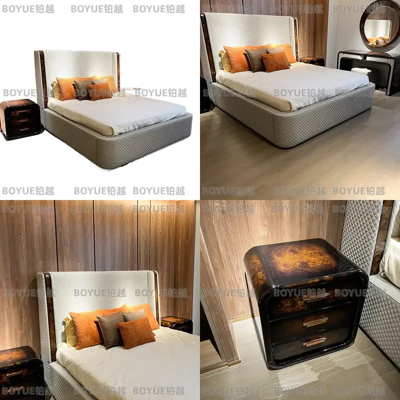 Post Modern Light Luxury Bed Frame Italian Style Master Bedroom Furniture Double King Size Platform Bed for Wedding Home